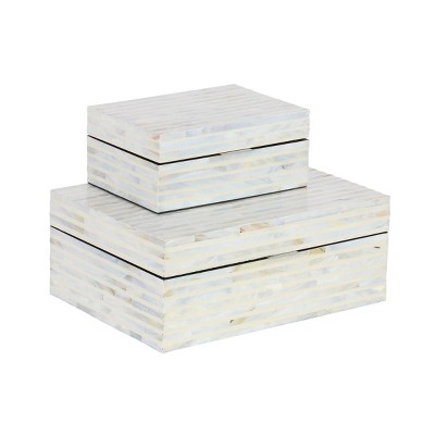 Set Of 2 Shell Mosaic Patterned Wood Box White - Olivia & May : Target