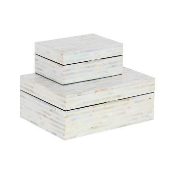 Set of 2 Shell Mosaic Patterned Wood Box White - Olivia & May