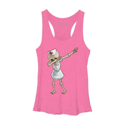 Women's Design By Humans Halloween Dabbing Funny Skeleton Nurse RN Costume Gift By COVI Racerback Tank Top