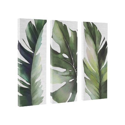 (Set of 3) 12" x 28" Tropical Watercolor Leaf by The Creative Bunch Studio Unframed Wall Canvas Set - Kate & Laurel All Things Decor