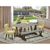 HomeStock 6-Pc Rectangle Distressed Jacobean Finish Solid Wood Top Dining Table with 1-Bench, 4-Chairs - 2 of 4