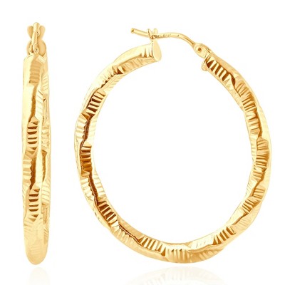 Pompeii3 14k Yellow Gold 3mm Designer Hoops Women's Earrings 1 1/2" Tall 1.5grams