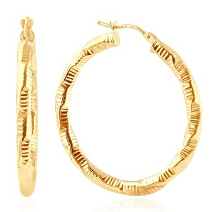 Pompeii3 14k Yellow Gold 3mm Designer Hoops Women's Earrings 1 1/2" Tall 1.5grams - 1 of 4