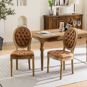 Kumasinova Set of 2 French Upholstered Dining Chairs, PU Leather Kitchen Chairs with Hand-Pulled Buckles, High Back Dining Room Chair,Solid Wood Frame - 1 of 4