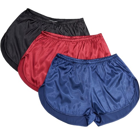 ADR Women's 80s Style Boy Shorts, Pack of 3 Satin Sleep Shorts, Pajama  Bottoms Black, Burgundy, Midnight Blue X Large