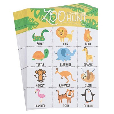 Juvale 50-Pack Zoo Scavenger Hunt Game Set for Kids Childrens Outdoor Game Spot, 16 Zoo Animal Birthday Party Favors Classroom Trips Family Activity