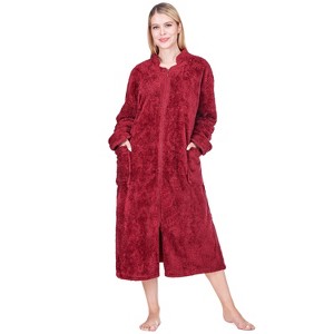 PAVILIA Womens Fluffy Housecoat Zip Robe, Faux Shearling Zipped Up Front Bathrobe, Plush Warm Zipper House Coat Lounger - 1 of 4