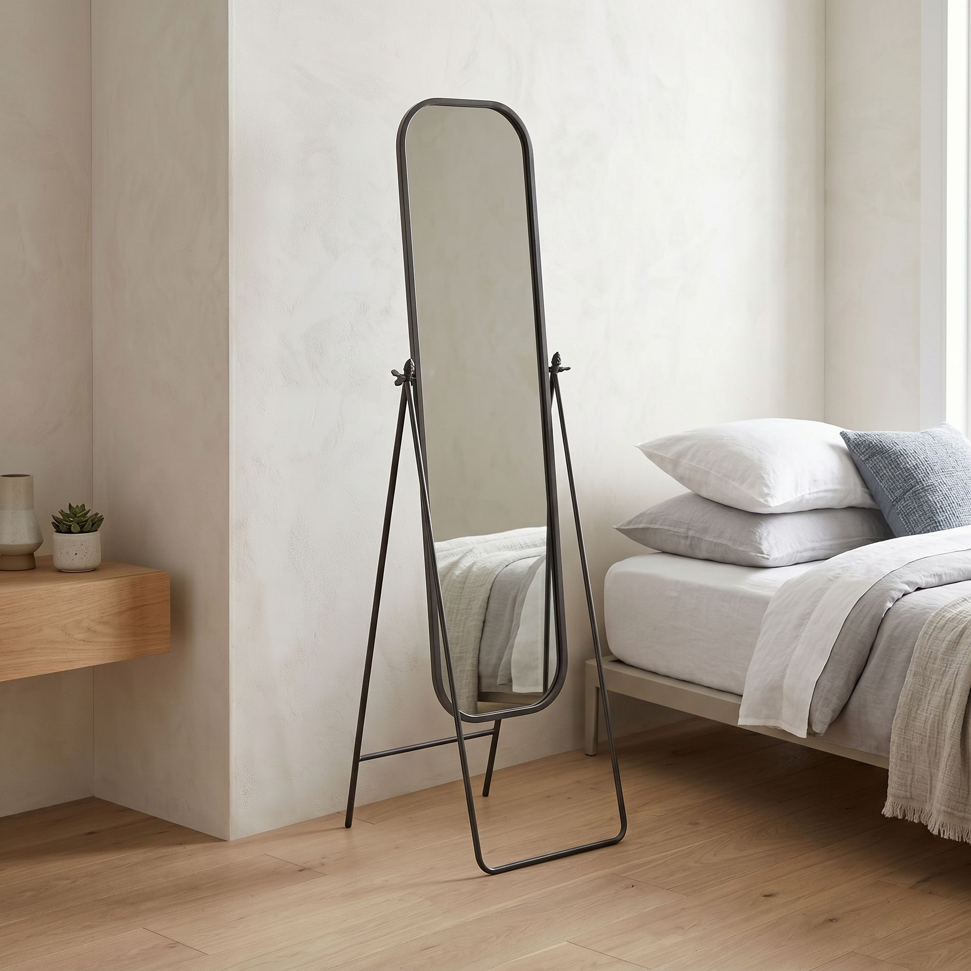 Modern Full Length Mirror - Metal, Glass, Wood, Iron Frame for Bedroom, Living Room, or Home Office Decor - 70" Black
