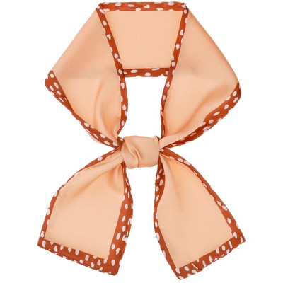 Elerevyo Women's Skinny Long Hair Ribbon Contrast Color Dots Silk Neck Scarf 38.6"x3.5" 1Pc
