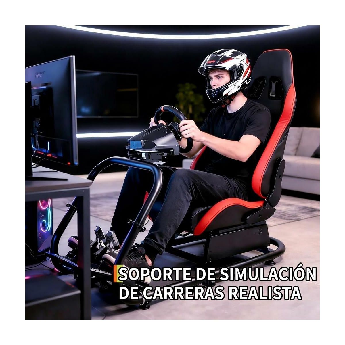 Heavy-Duty Racing Simulator Cockpit for Game Boy Classic – L-Shaped Wheel Stand, Round Tube – Adjustable Steering & Pedal Angles - thumbnail 5