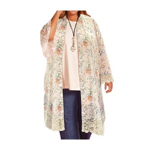 Women's Printed Long Sleeve Lace Chiffon Duster - Plus - On The Plus Side - 1 of 3