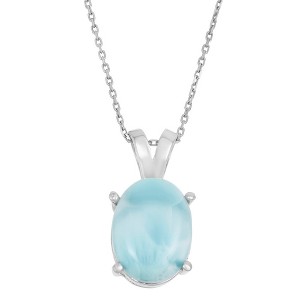 Caribbean Treasures Sterling Silver Oval Larimar 18" Pendant Necklace - Blue - 1 of 2