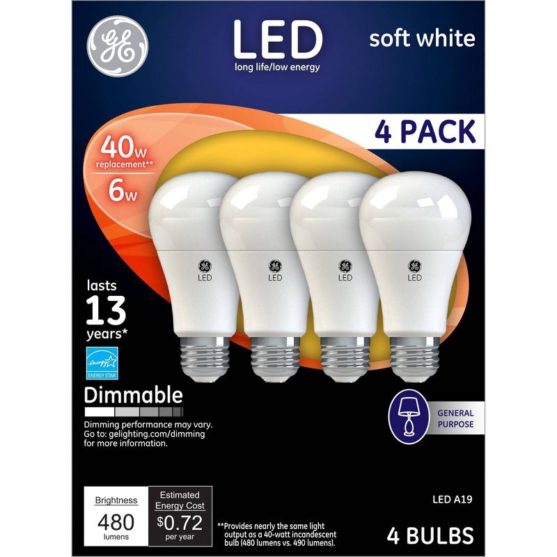 GE 40w 4pk LED Replacement Light Bulb SW Aline, 1 of 4