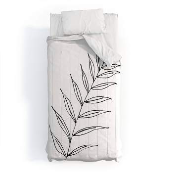 Kris Kivu Botanical Line Art Ink Leaf 2 100% Cotton Comforter Set White - Deny Designs