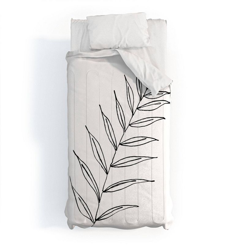 Kris Kivu Botanical Line Art Ink Leaf 2 100% Cotton Comforter Set White - Deny Designs, 1 of 5