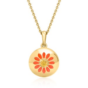Ross-Simons 0.10 Carat Yellow Sapphire and Orange Enamel Flower Pendant Necklace in 18kt Gold Over Sterling Size 18 - 1 of 3