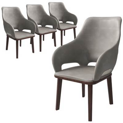 LeisureMod Dining Chair Upholstered in Leather with Rubberwood Base and Legs Vivara Collection Set of 4