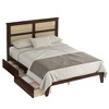 Dolonm Solid Rubber Wood Bed with Rattan Headboard, Underbed Storage & Support Feet - 2 of 4
