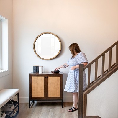 Dark Brown MDF and Rattan 2-Door Office Cabinet with Adjustable Shelving