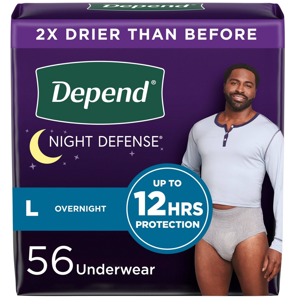 Depend Night Defense Incontinence Disposable Underwear for Men - Overnight Absorbency - L - 56ct