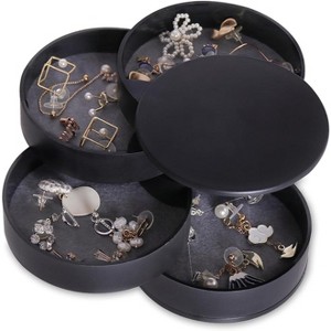 5-Layer Rotating Jewelry Organizer with Lid, Portable Travel Tray Case for Earrings, Rings & Bracelets, White - 1 of 4