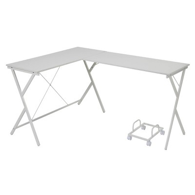 GlasFlength Desks L Shaped Gaming Desk Study Desk Corner Table Sturdy Workstation for Home Office Small Space, White, 62.5"*47.5"*28.5"