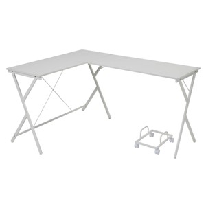 GlasFlength Desks L Shaped Gaming Desk Study Desk Corner Table Sturdy Workstation for Home Office Small Space, White, 62.5"*47.5"*28.5" - 1 of 4
