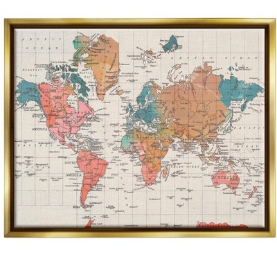 Stupell Industries Detailed Boho World Map Framed Floater Canvas Wall Art