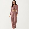 Anna-Kaci Lounge Women's Long Sleeve Pajama Set with Tie Front Cropped Top and Relaxed Fit High Waist Full-Length Lounge Pants - 3 of 4