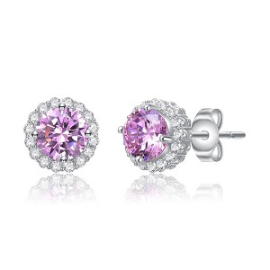 Elegant Round Stud Earrings Featuring Vibrant Colored Cubic Zirconia for a Stylish and Refined Look - 1 of 3