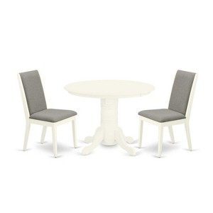 3-Piece Linen white Solid Wood Top - Round Dining Room Set - Seats 4 - 1 of 4