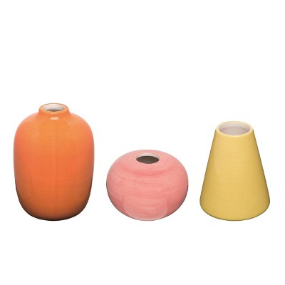 Transpac Dolomite 6.06 in. Multicolor Spring Warm Color Vase Set of 3