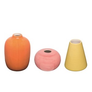 Transpac Dolomite 6.06 in. Multicolor Spring Warm Color Vase Set of 3 - 1 of 2