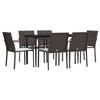 vidaXL Patio Dining Set Table and Chair with Cushions Poly Rattan and Steel - Brown 55.1" Table Length 6 Chairs - 3 of 4