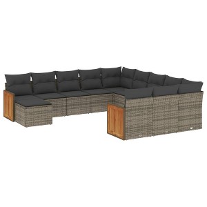 vidaXL 12 Piece Patio Sofa Set with Cushions Gray Poly Rattan - Gray and Dark Gray Without Table - 1 of 4