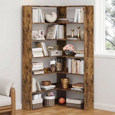 TackView 6-Tier Corner BookShelf,70''Tall Wooden Corner Bookcase with Baffles, L-Shaped Storage Display Rack