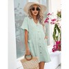 Womens Maternity Dress V Neck Lantern Sleeve Jacquard Dot Pocket Babydoll Baby Shower Dress - 3 of 4