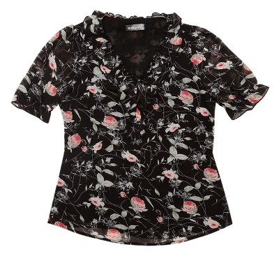 INSPIRE CHIC Women's Ruffle V Neck Puff Short Sleeve Floral Blouse