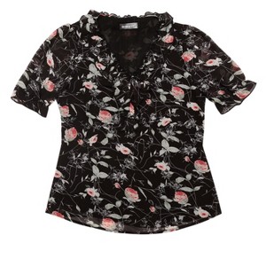 INSPIRE CHIC Women's Ruffle V Neck Puff Short Sleeve Floral Blouse - 1 of 4
