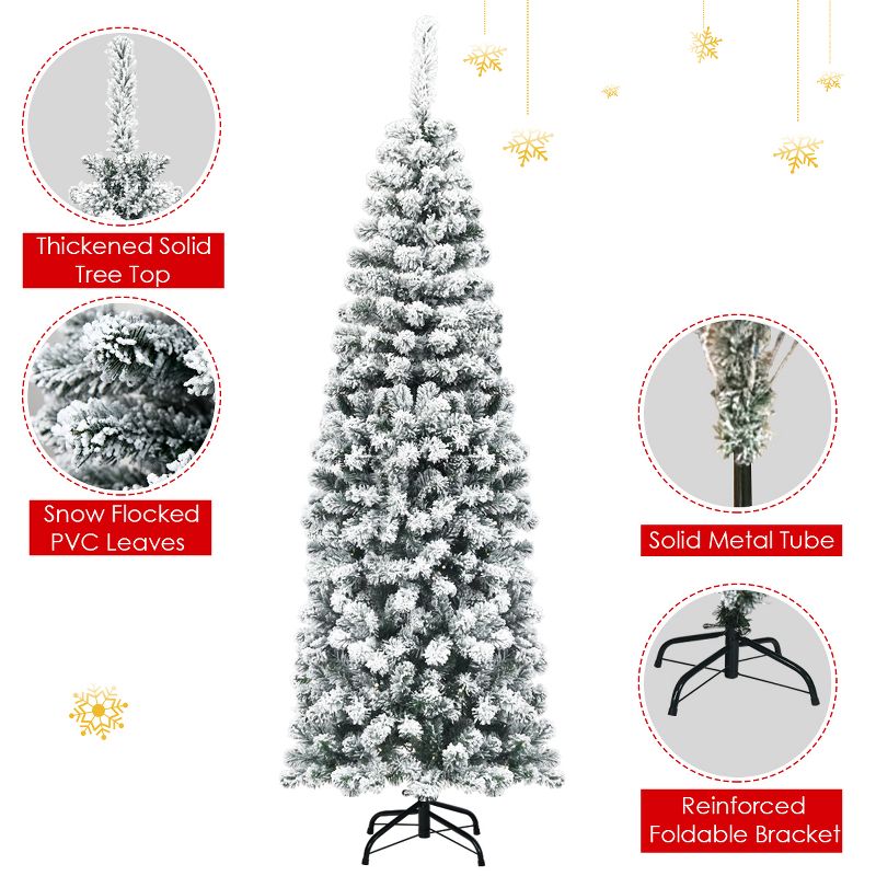 Tangkula Pencil Artificial Christmas Tree Snow Flocked Pencil Tree with Flexible Stand, 5 of 9