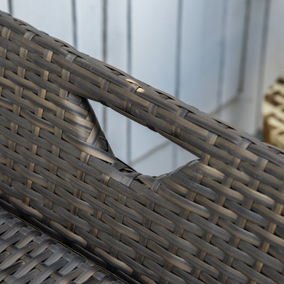 Cream White PE Wicker Outdoor Storage Bench with Cushion
