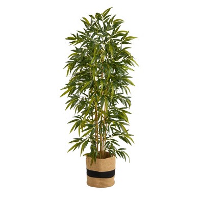 Nearly Natural 6.3-ft Bamboo Artificial Tree in Handmade Natural Cotton Planter