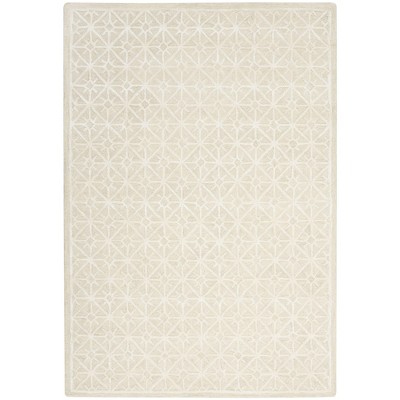 Ivory Geometric Tufted Wool 5' x 7' Handmade Rug