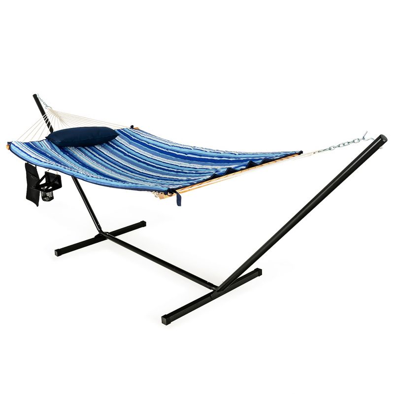 Costway Hammock Chair Stand Set Cotton Swing w/ Pillow Cup Holder Indoor Outdoor, 1 of 11