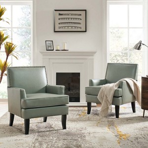 Set of 2 Wooden Upholstered Accent Chair Celadon Armchair| ART OF LIVING DESIGNS - 1 of 4