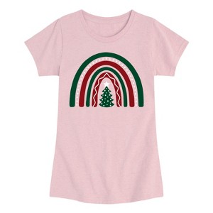 Girls' - Instant Message - Christmas Rainbow Fitted Short Sleeve Graphic T-Shirt - 1 of 4