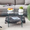NicBex Modern 2-Tier Square Coffee Table with Storage, Clear Tempered Glass Top & Texture Open Shelf,Center Table for Living Room - 3 of 4