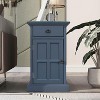 Vintage Multifunctional Nightstand with Twin Cup Holders Pull-Out Tray Drawer and USB Ports End Table Side Table for Living Room Bedroom, Blue - 3 of 4