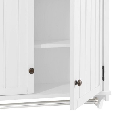 White Wood Wall Mounted Bathroom Storage Cabinet with Towel Rod