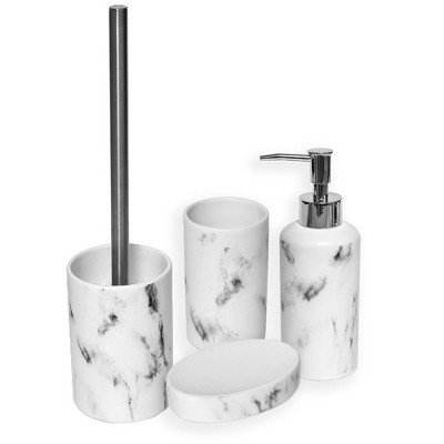 Evideco French Home Goods Marble Effect Bathroom Accessory Set 4-Pieces